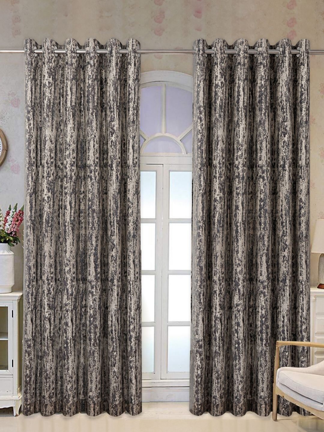 

Tesmare Grey & Beige Self Design Room Darkening Door Curtain