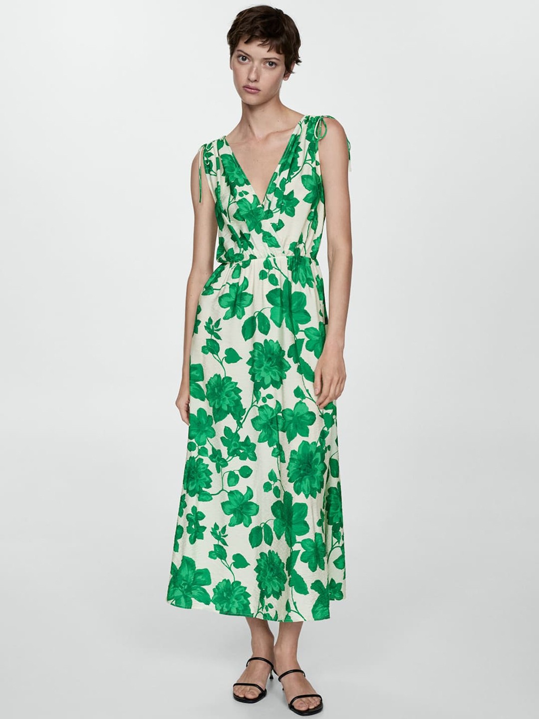 

MANGO Floral Print Wrap Maxi Dress, Green