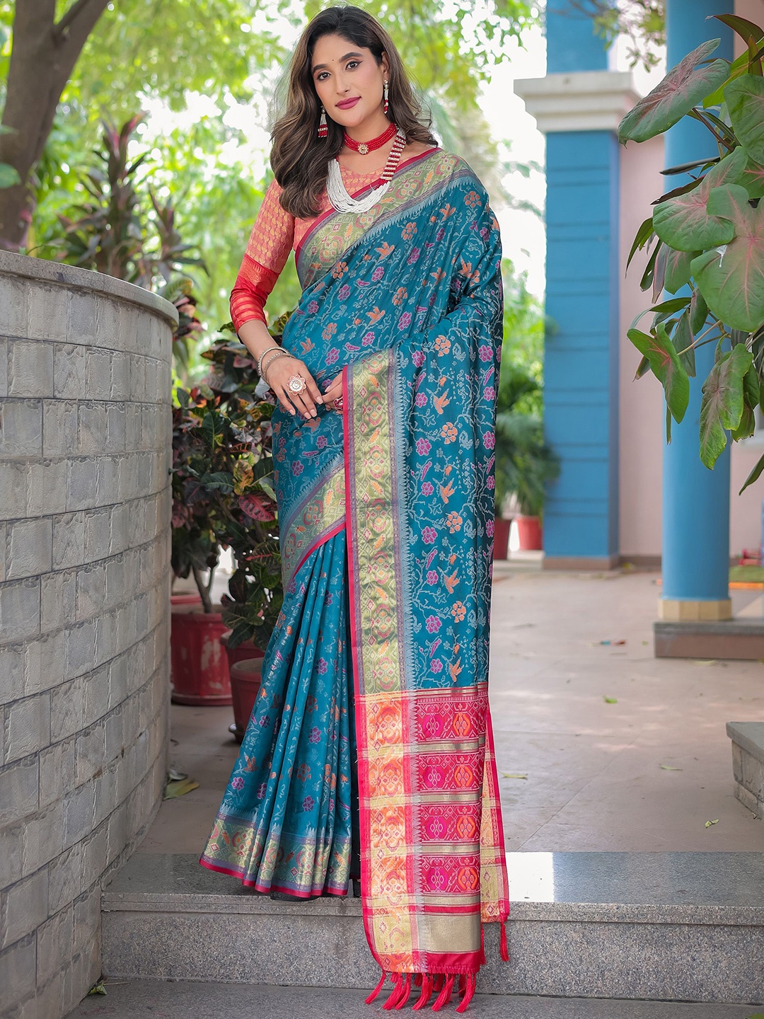 

Anouk Floral Woven Design Kanjeevaram Saree, Teal