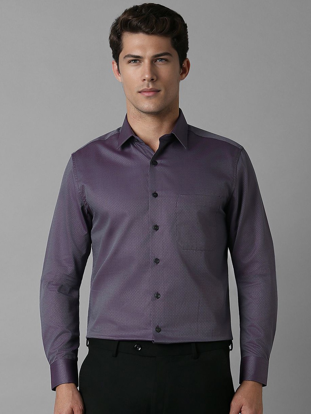 

Louis Philippe Men Spread Collar Solid Cotton Slim Fit Formal Shirt, Purple