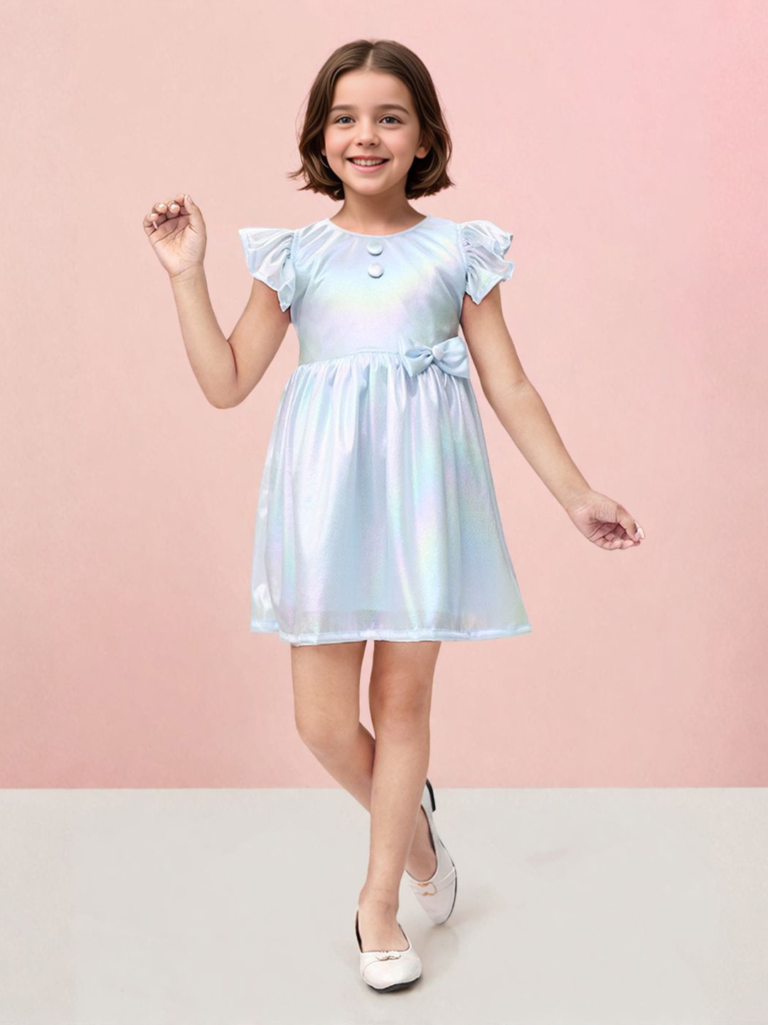 

Toonyport Girls Flutter Sleeve Satin Fit & Flare Dress, Blue