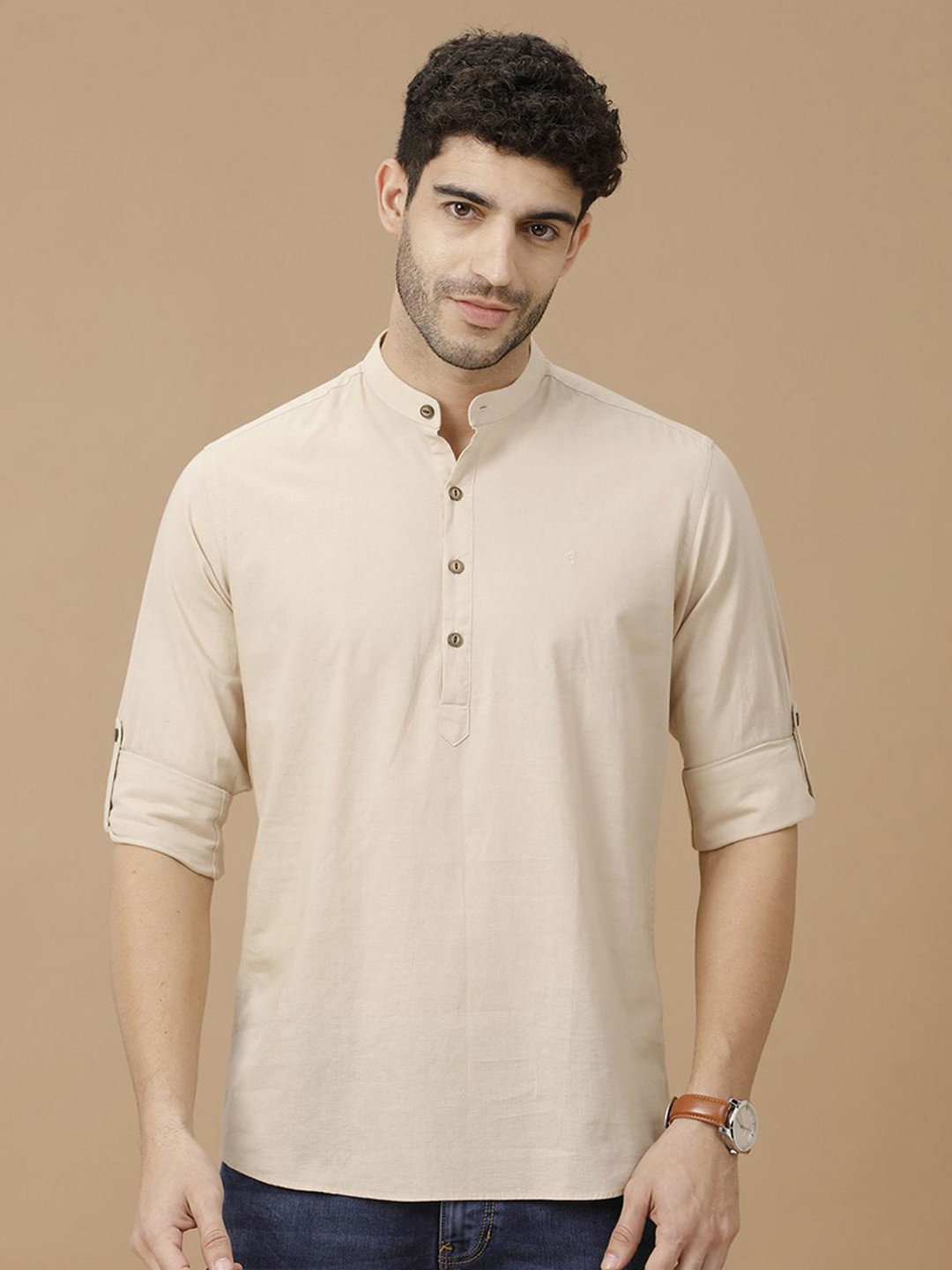 

CAVALLO by Linen Club Men Contemporary Fit Solid Slim Fit Casual Shirt, Beige