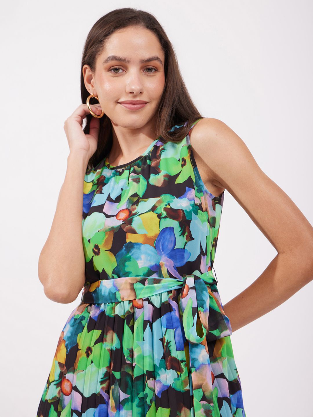 

FableStreet Floral Print Georgette Fit & Flare Dress, Multi