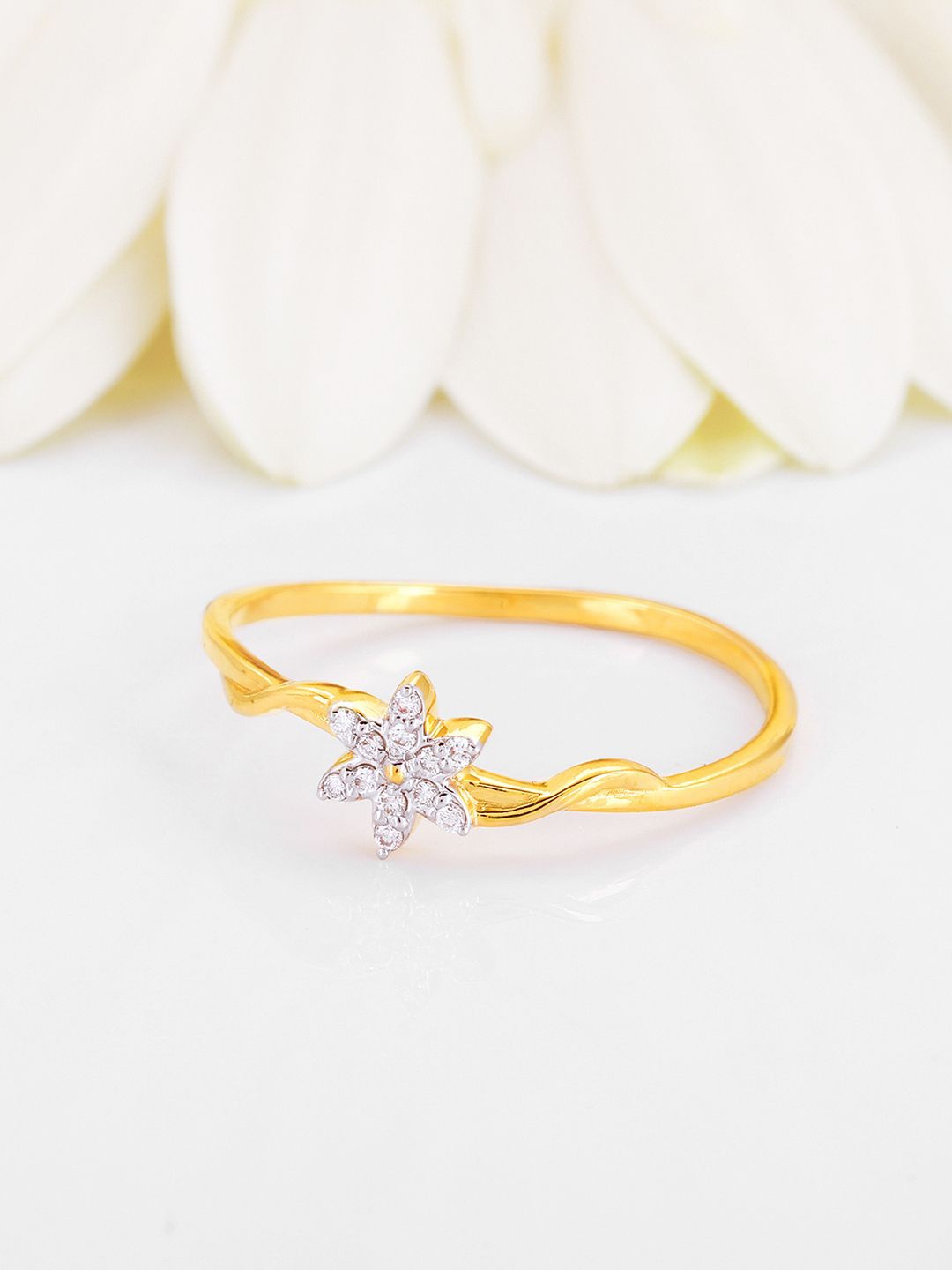 

GIVA 14K Yellow Gold Blooming Jasmine Diamond Ring Ring, Fixed Size, Indian - 14
