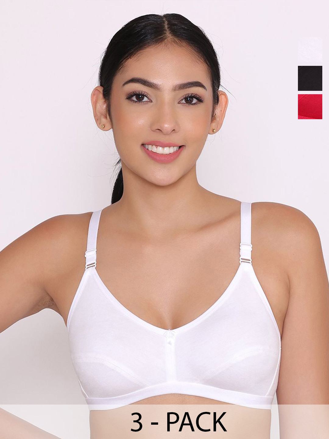 

INKURV Pack Of 3 Full Coverage Everyday Bra, Red
