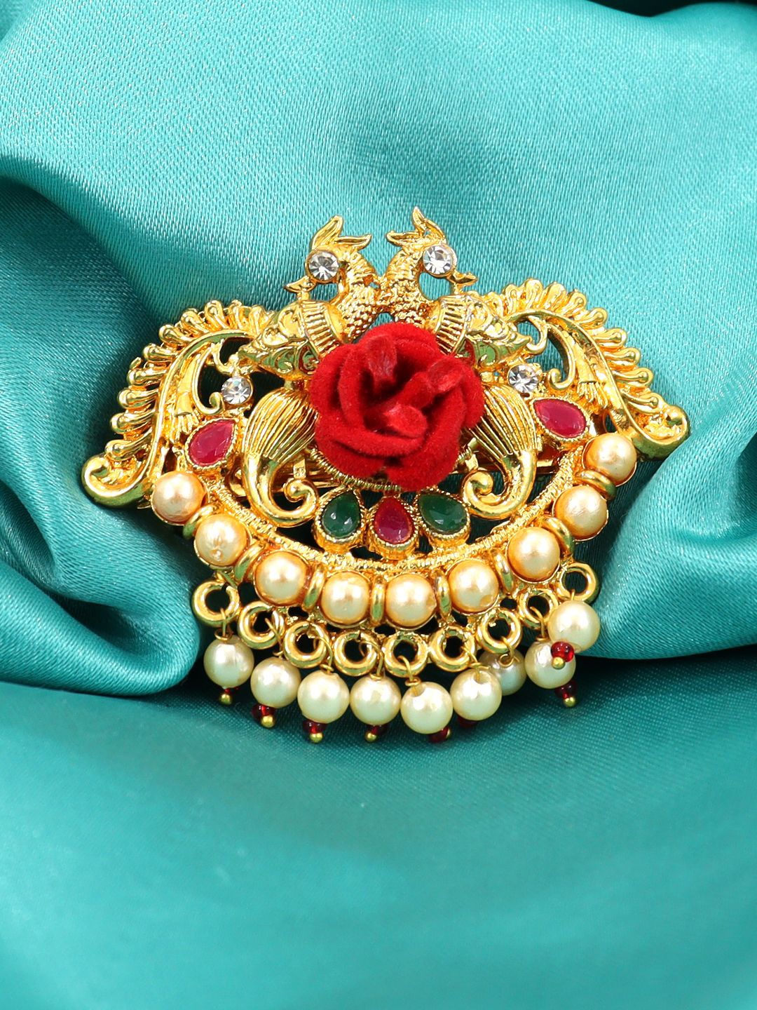 

VAGHBHATT Women Beaded Aambada French Barrette Hair Accessory, Gold