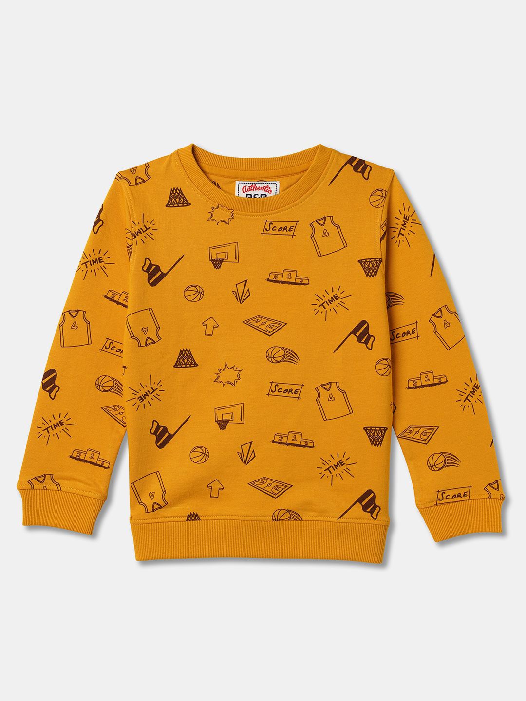 

R&B Boys Graphic Printed Round Neck Cotton Pullover Sweatshirt, Yellow