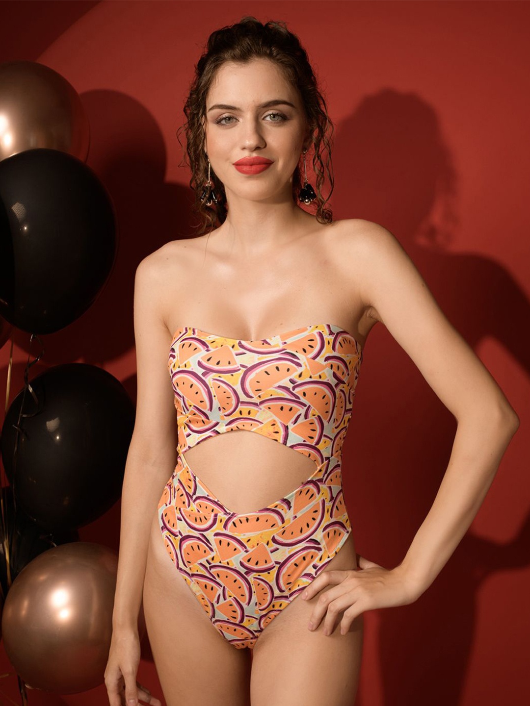 

TANDUL Striped with Lace Inserts Jumpsuit, Orange