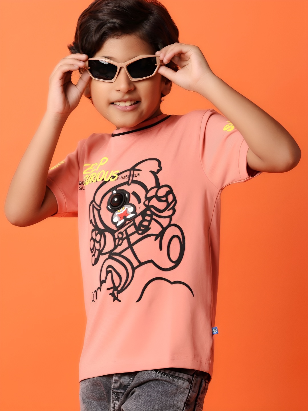 

V-Mart Boys Graphic Printed Round Neck Cotton T-shirt, Pink