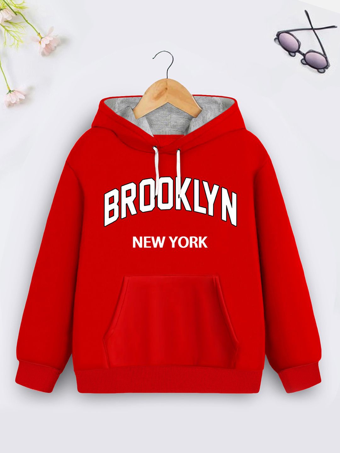 

YK X Trampoline Kids Graphic Printed Hooded Sweatshirt, Red