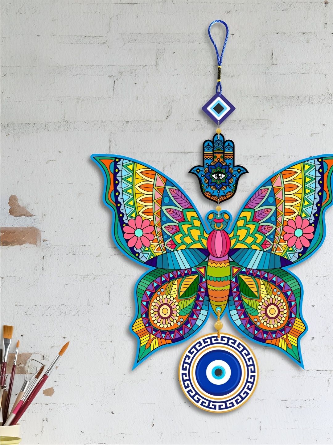 

Nupur Studios Blue & Yellow Printed Wooden Wall Hanging Decor