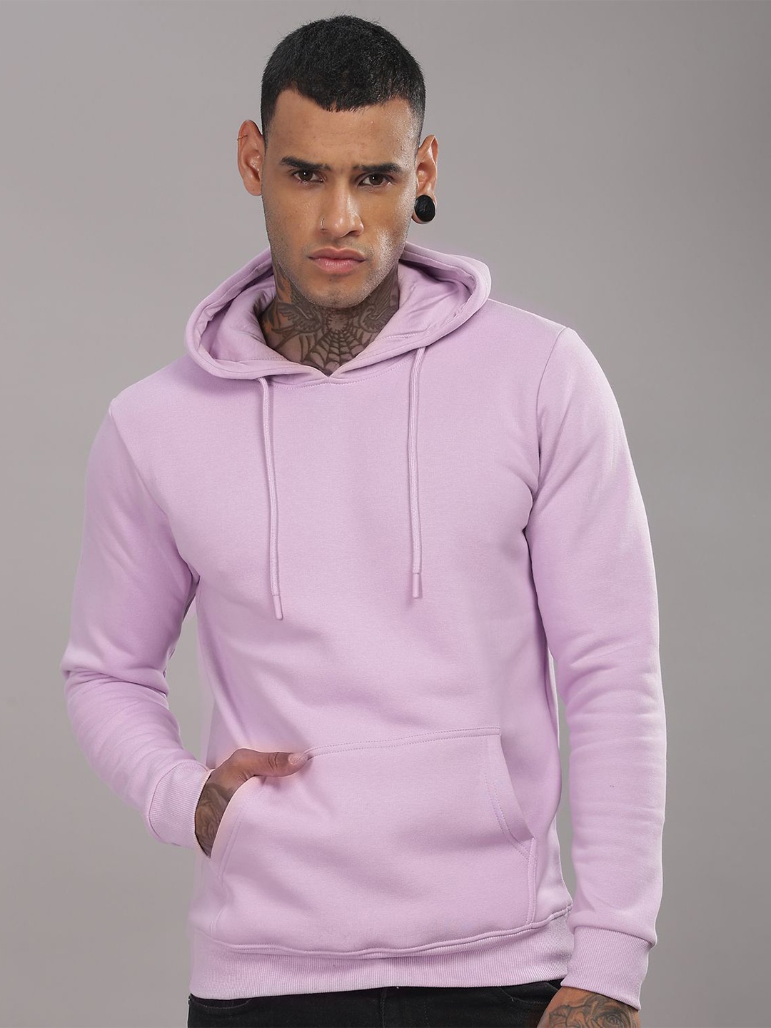 

ADRO Men Solid Hood Cotton Pullover Sweatshirt, Lavender