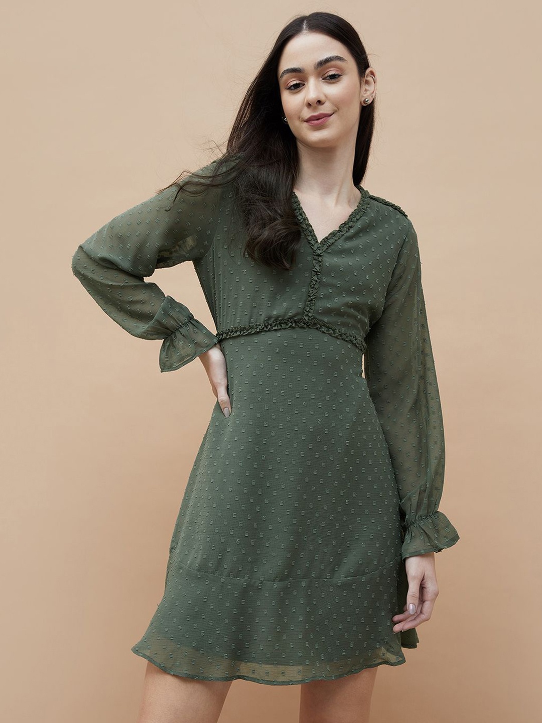 

Fame Forever by Lifestyle V-Neck A-Line Dress, Green