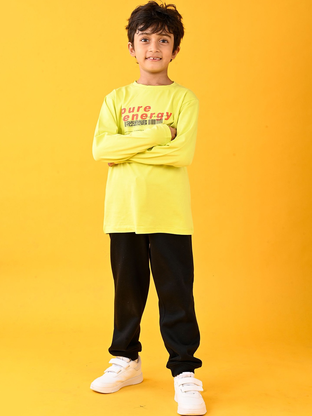

Anthrilo Boys Printed Pure Cotton T-shirt & Joggers, Lime green