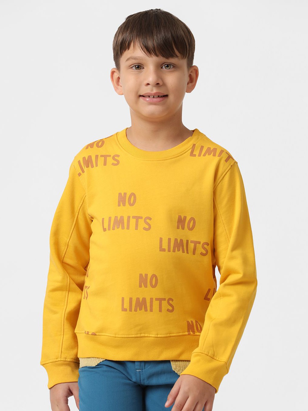 

KATE & OSCAR Unisex Kids Self Design Round Neck Cotton Pullover Sweatshirt, Mustard