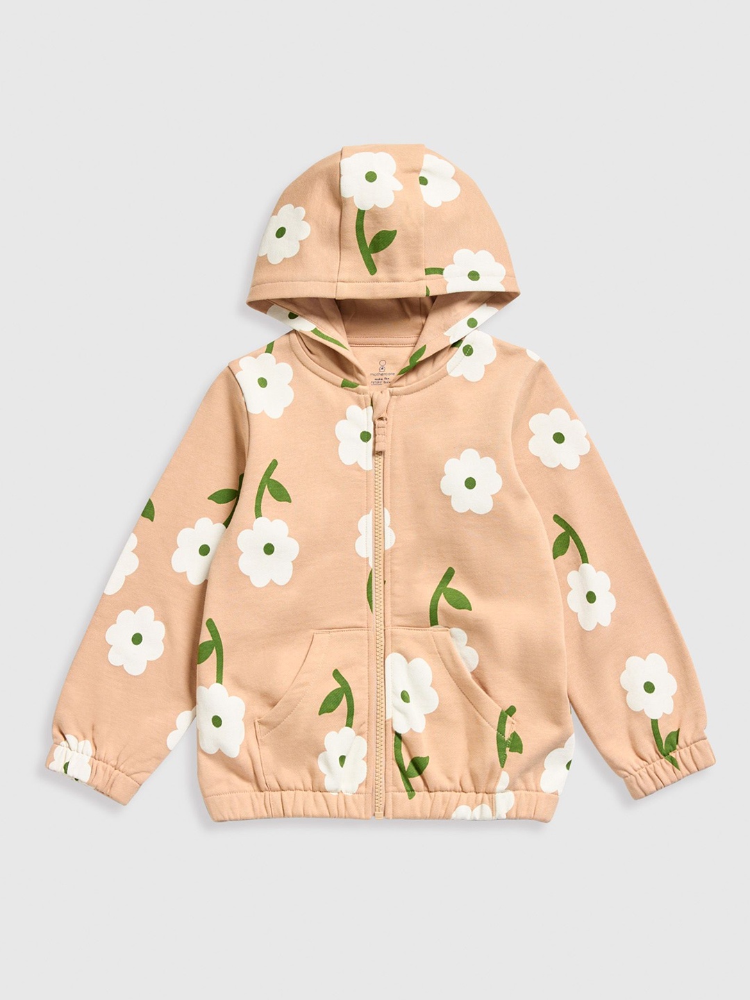 

mothercare Girls Antimicrobial Floral Printed Hood Cotton Front-Open Sweatshirt, Brown