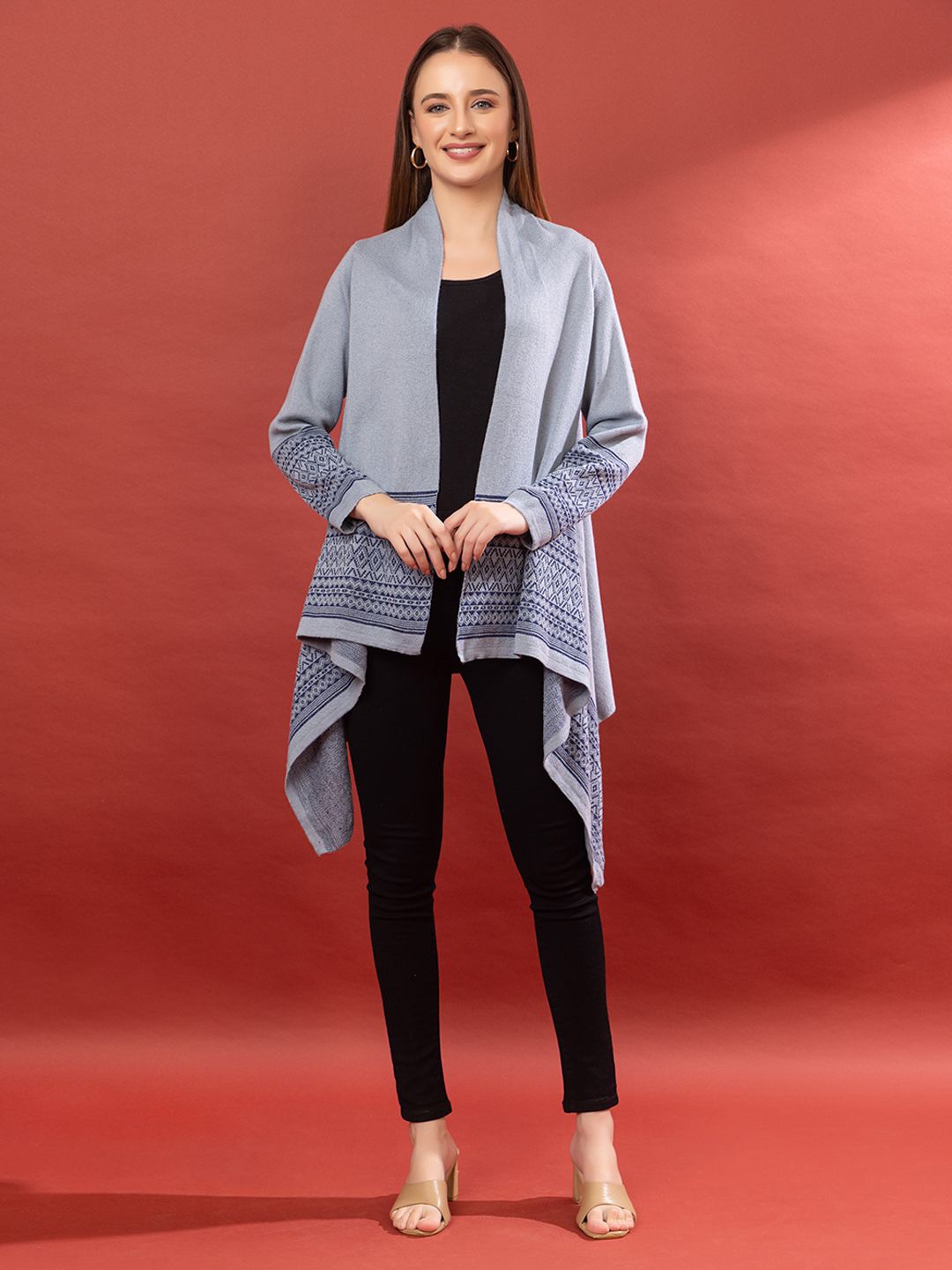 

Anouk Blue Printed Open Front Shrug