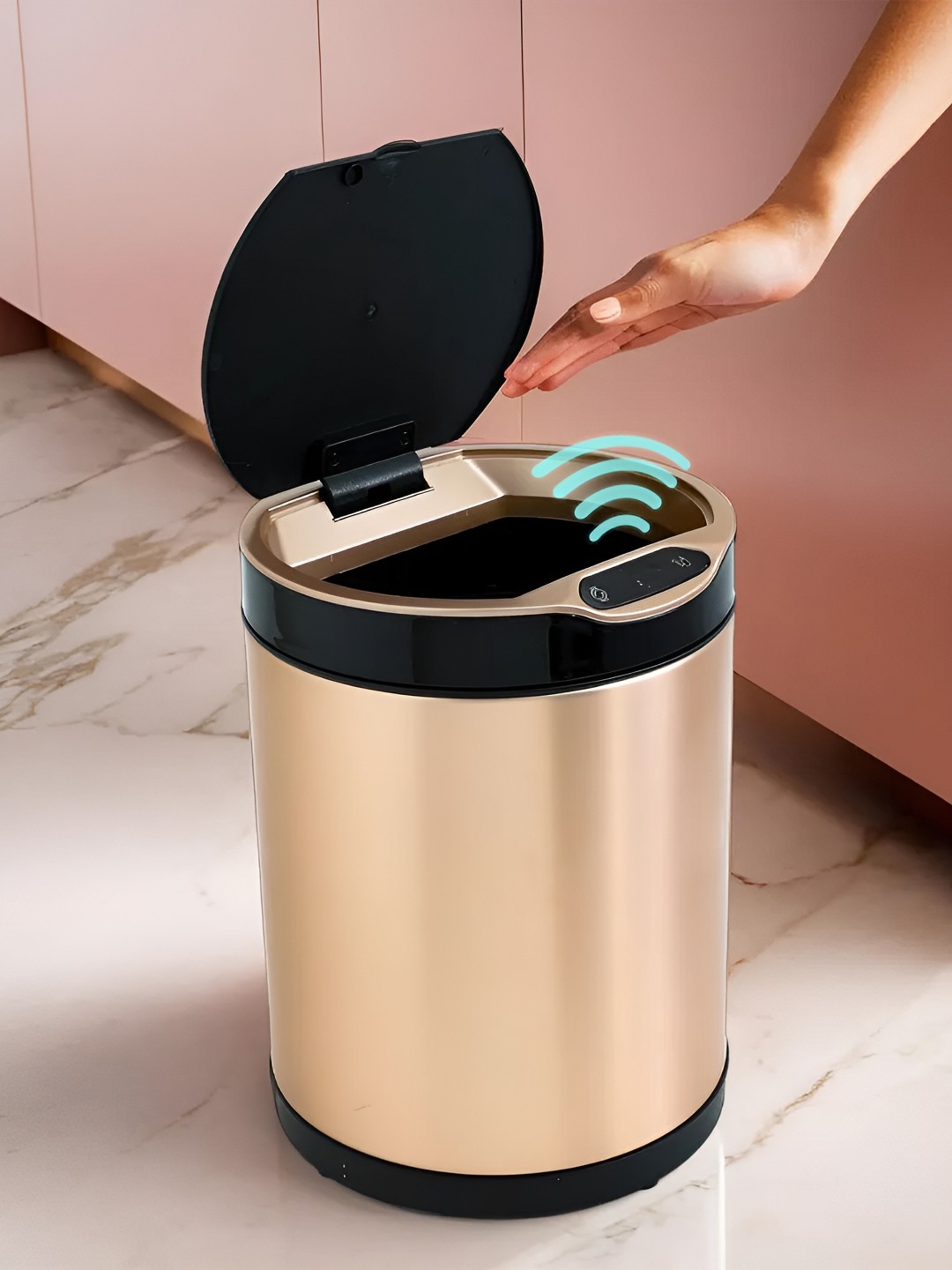 

Savya Home Gold Toned & Black Stainless Steel Automatic Smart Sensor Dustbin 8 L