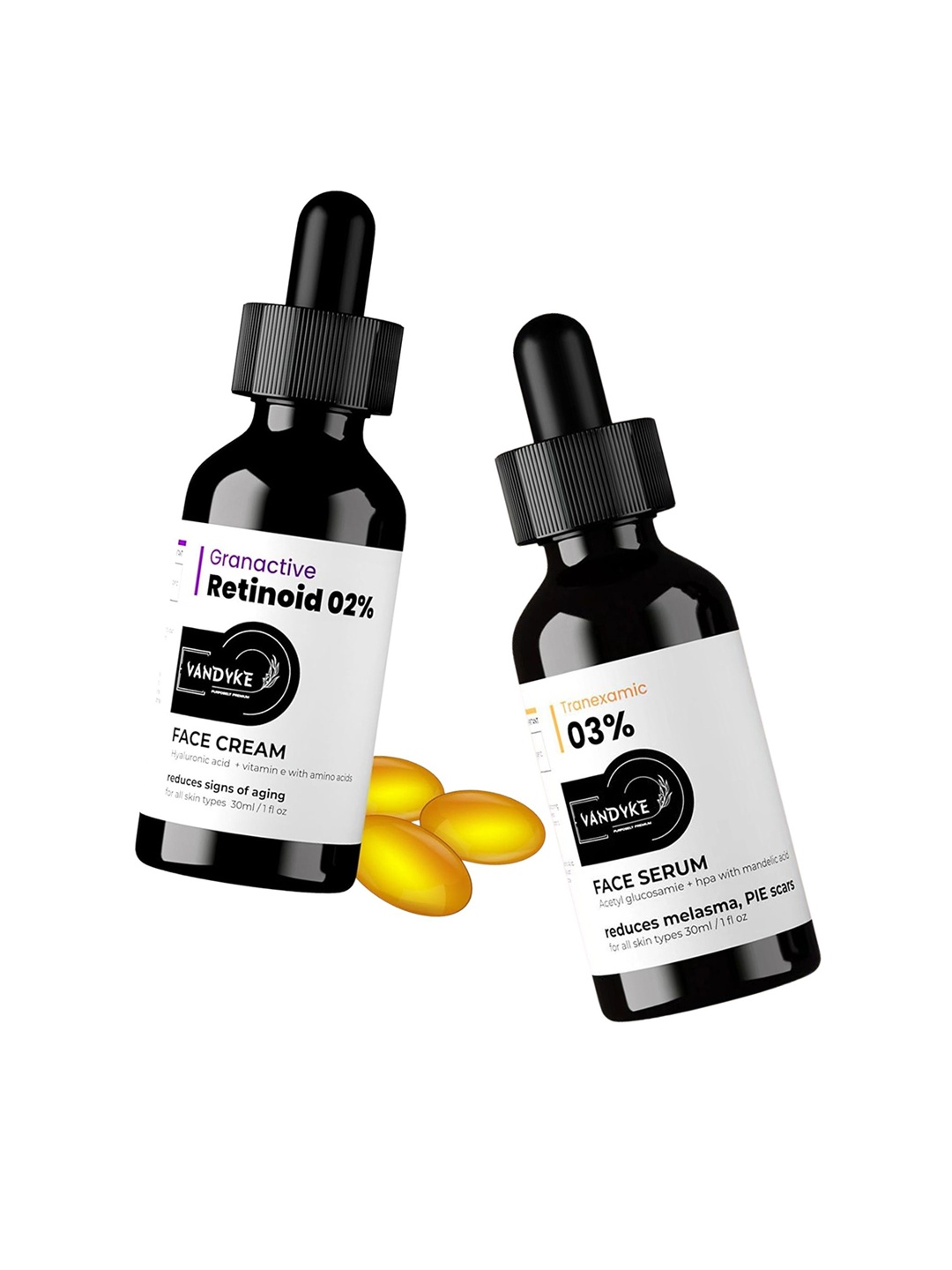 

VANDYKE Granactive Retinoid 02% Face Serum & Tranexamic 03% Face Serum 30 ml Each, Black