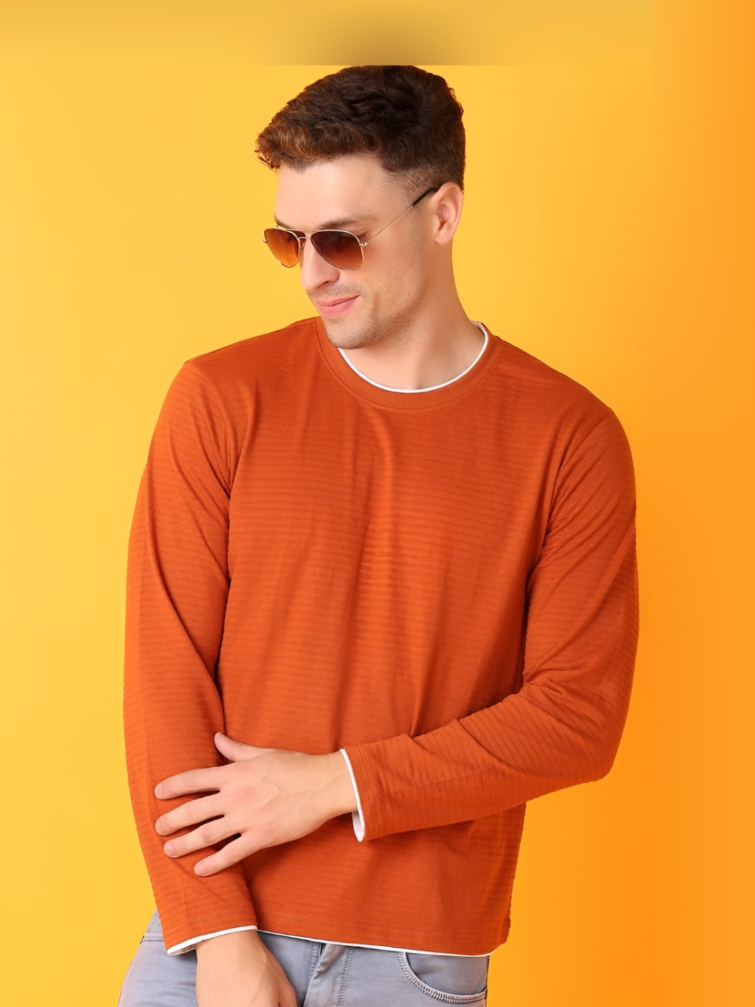 

V-Mart Men Solid Round Neck Cotton Slim Fit T-shirt, Brown
