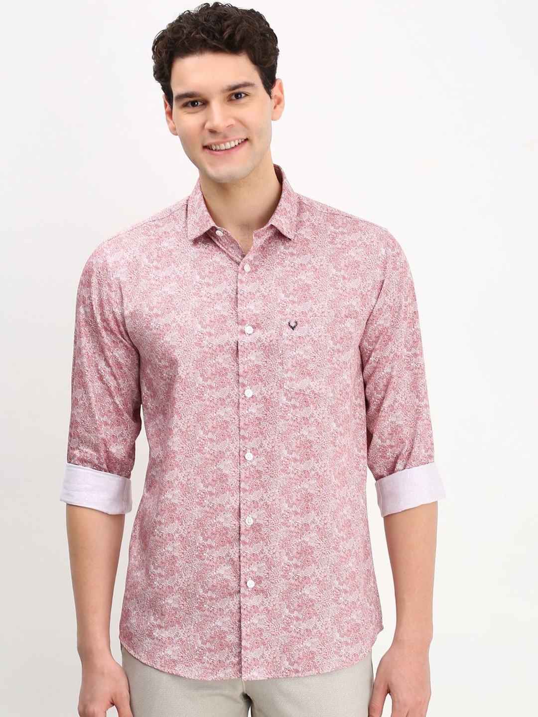 

Allen Solly Men Floral Printed Cotton Slim Fit Casual Shirt, Pink