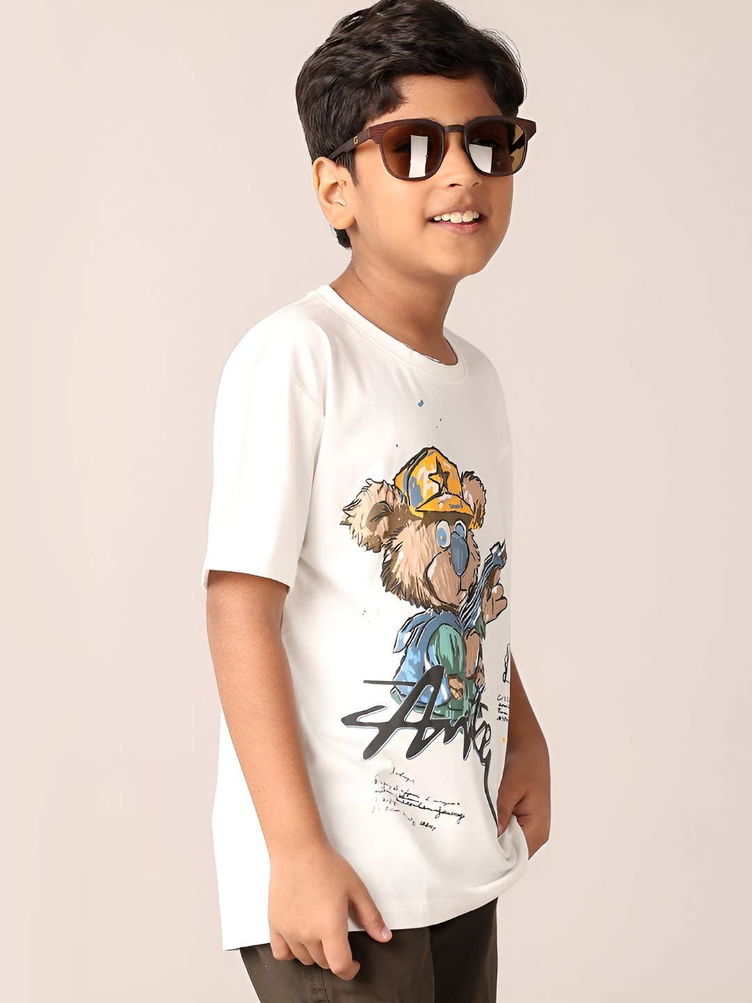 

V-Mart Boys Graphic Printed Round Neck Cotton T-shirt, Off white