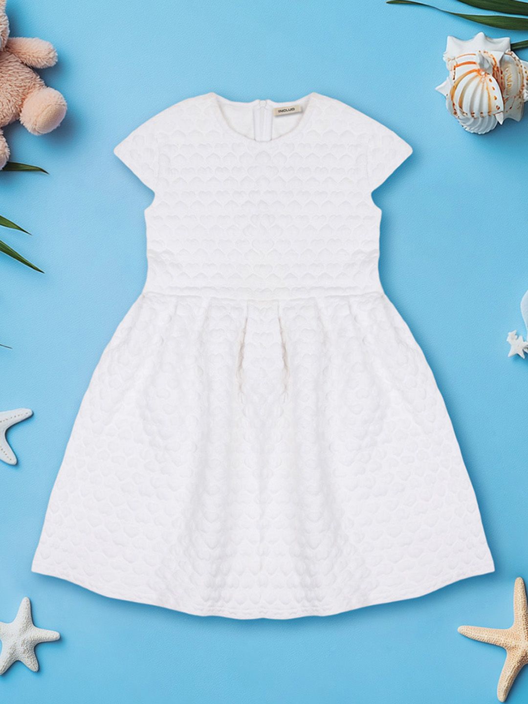 

INCLUD Kids-Girls Self Design Fit & Flare Dress, Off white