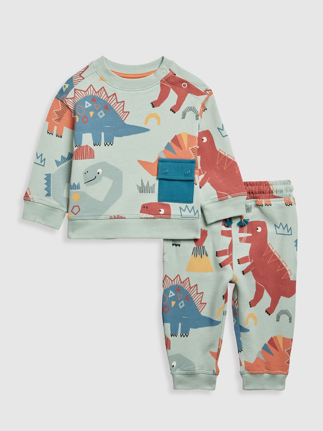 

mothercare Boys Printed Pure Cotton Sweatshirt & Joggers, Green