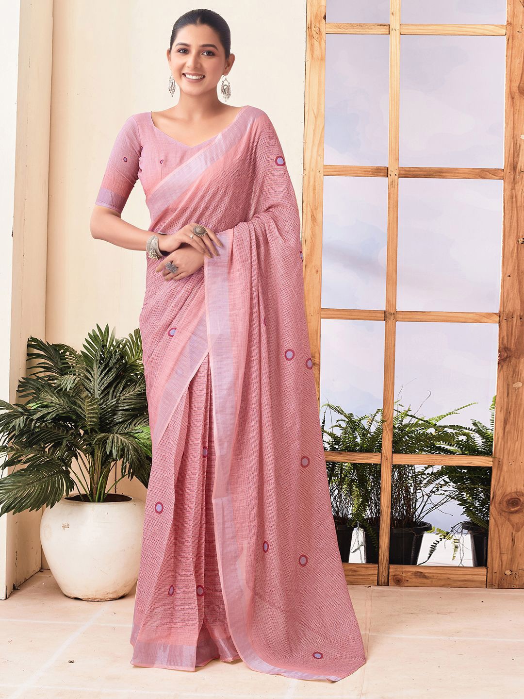 

Satrani Woven Design Pure Cotton Ready to Wear Muga Saree, Pink
