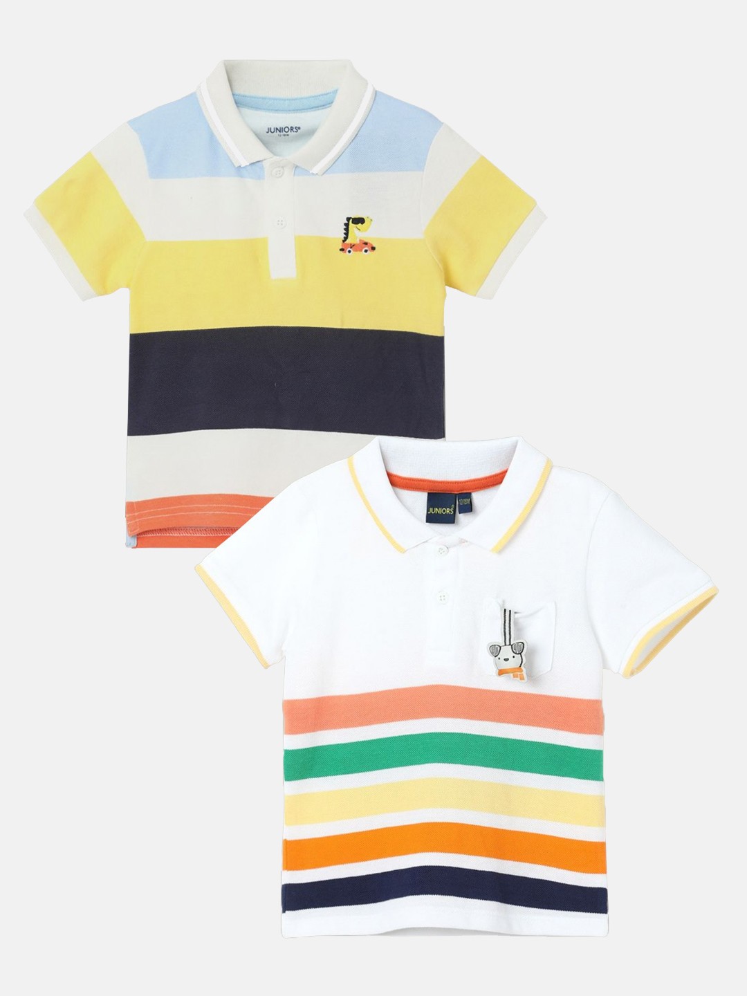 

Juniors by Lifestyle Boys Pack Of 2 Striped Polo Collar Cotton T-shirts, White