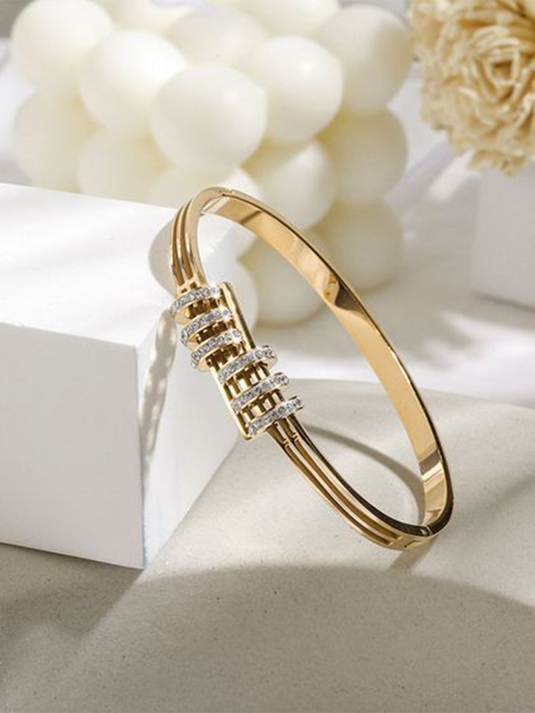

MEENAZ Gold Plated Stainless Steel Cubic Zirconia Bangle Style Bracelet