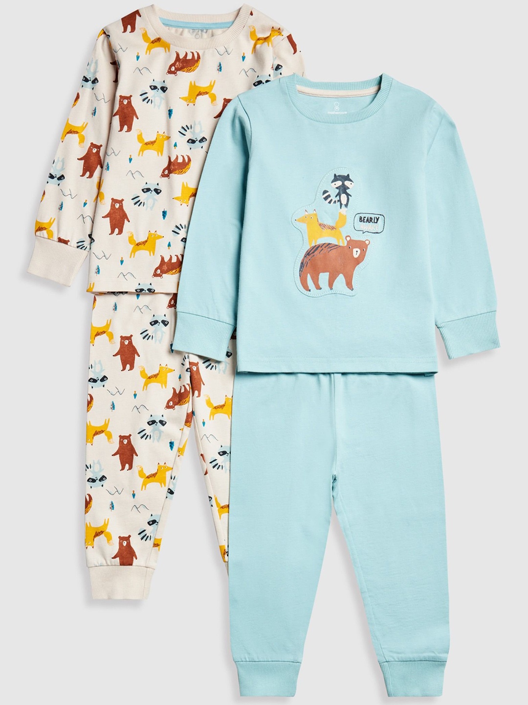 

mothercare Boys Pack of 2 Graphic Printed Pure Cotton T-shirt with Pyjamas, Blue