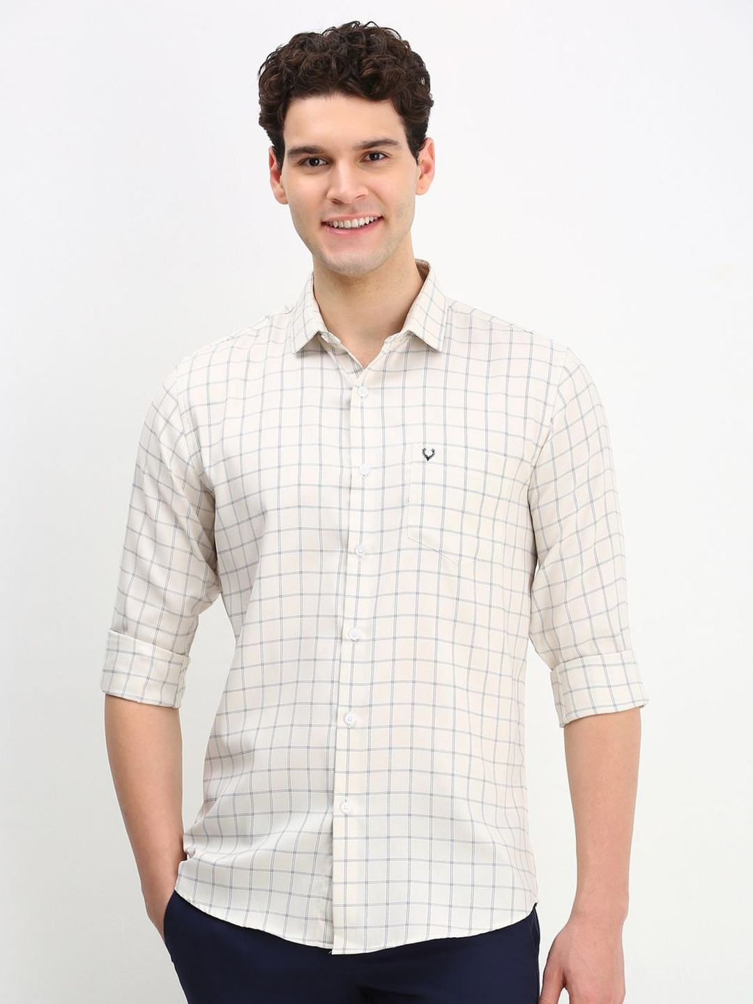 

Allen Solly Men Checked Cotton Slim Fit Casual Shirt, Beige