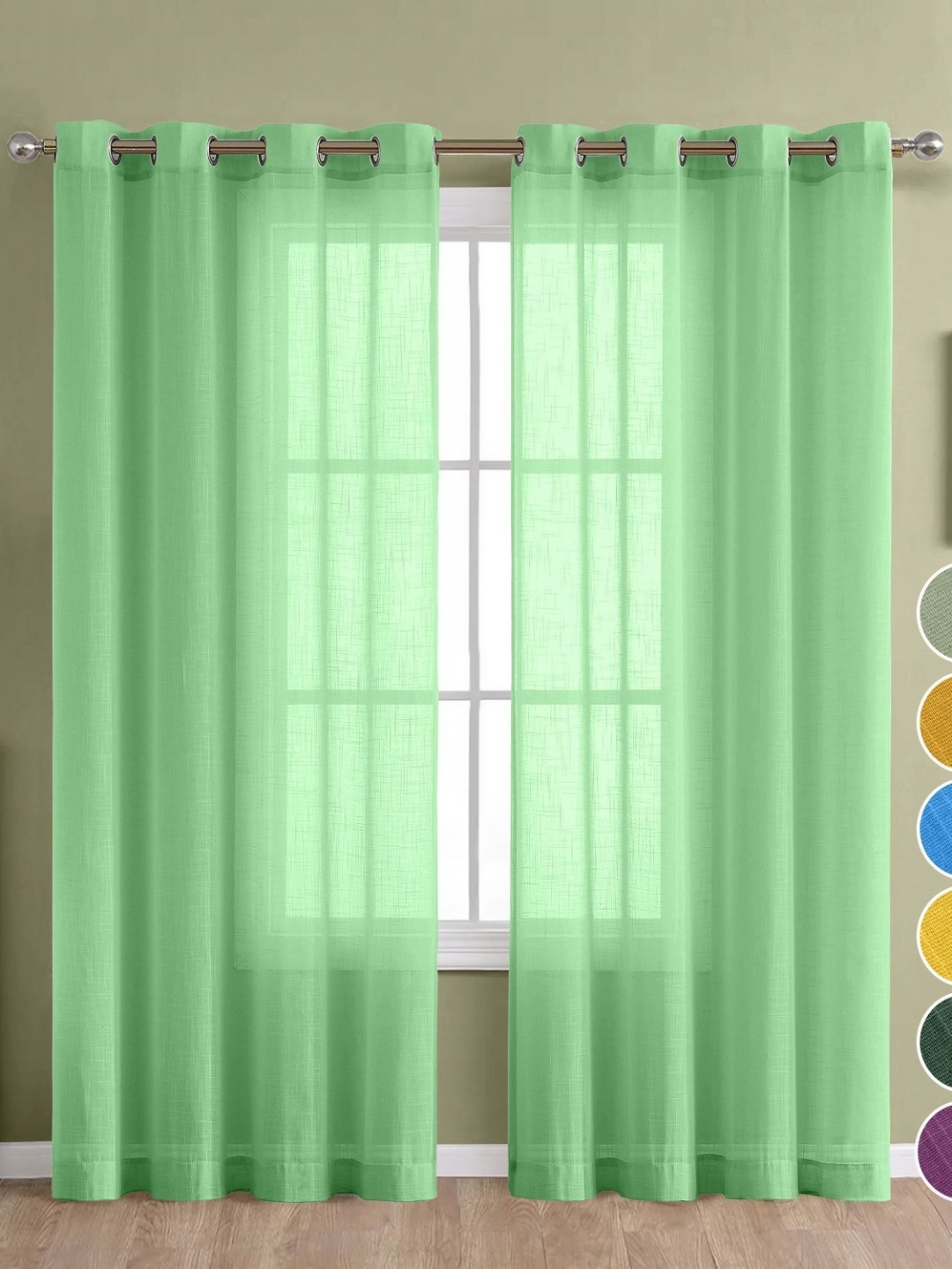 

THE LINEN COMPANY Green 2 Pieces Sheer Window Curtains