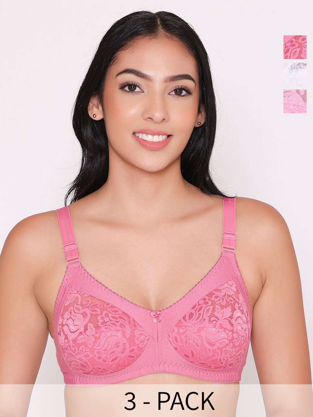 

INKURV Pack Of 3 Full Coverage Bra, White
