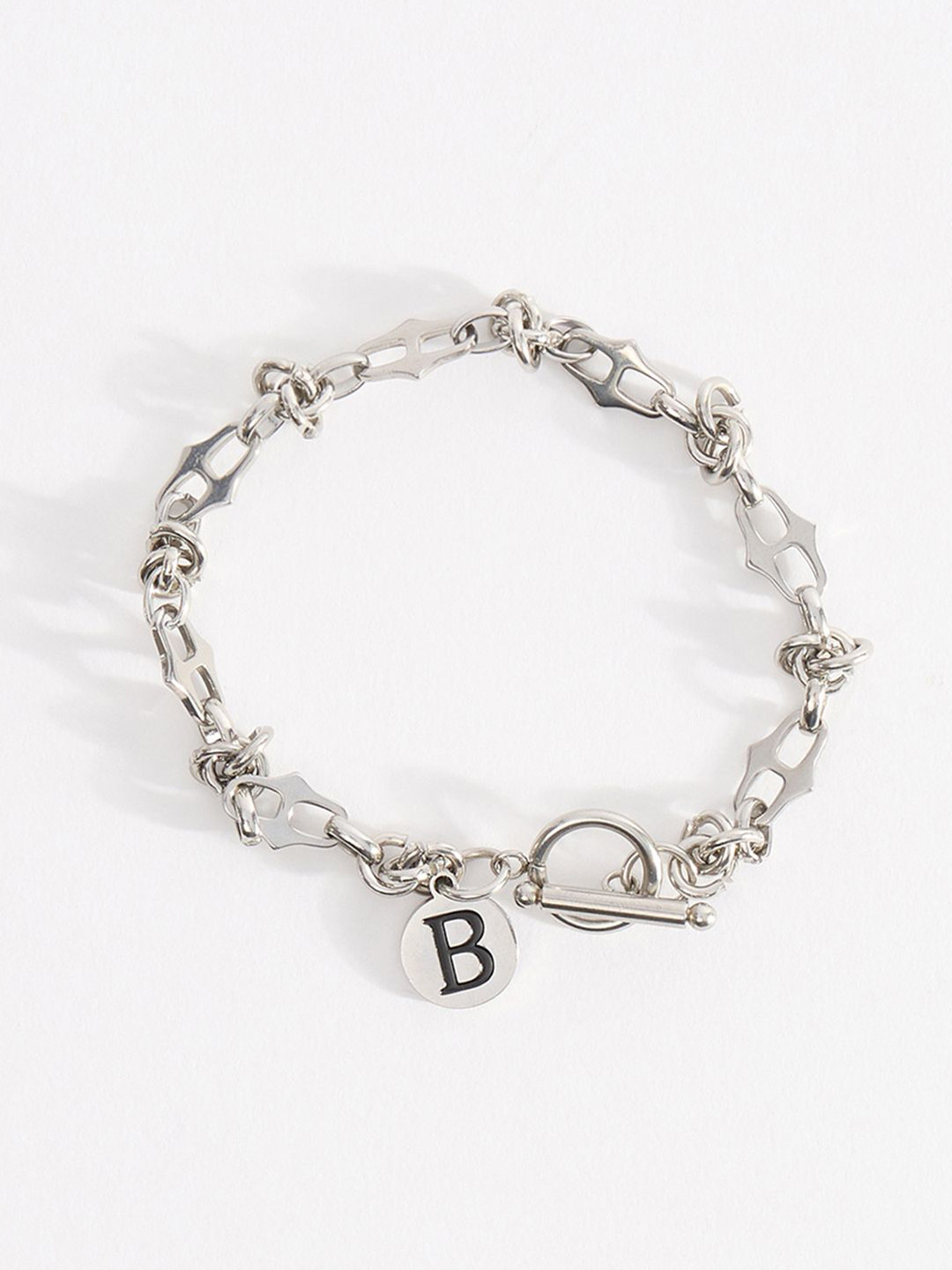 

THE BEAR HOUSE Men Silver-Plated Stainless Steel Letter B Link Bracelet