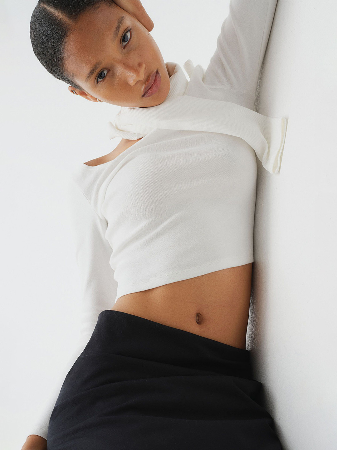 

H&M Boat Neck Cotton Tops, White