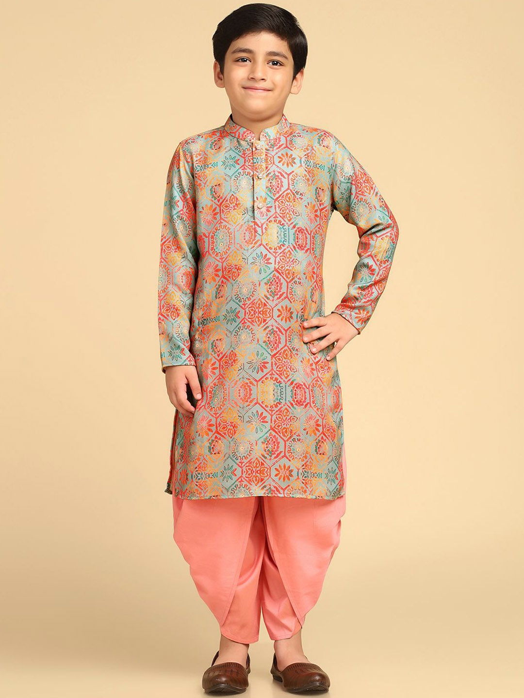 

KISAH Boys Ethnic Motifs Printed Straight Kurta with Dhoti Pants, Blue