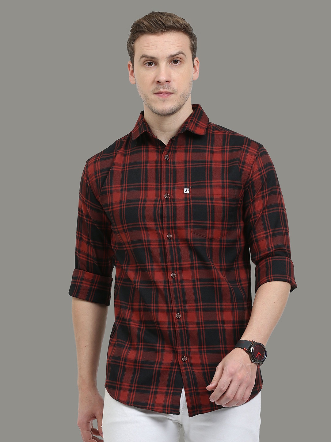 

ALLWIN PAUL Men Comfort Shepherd Checks Casual Shirt, Red