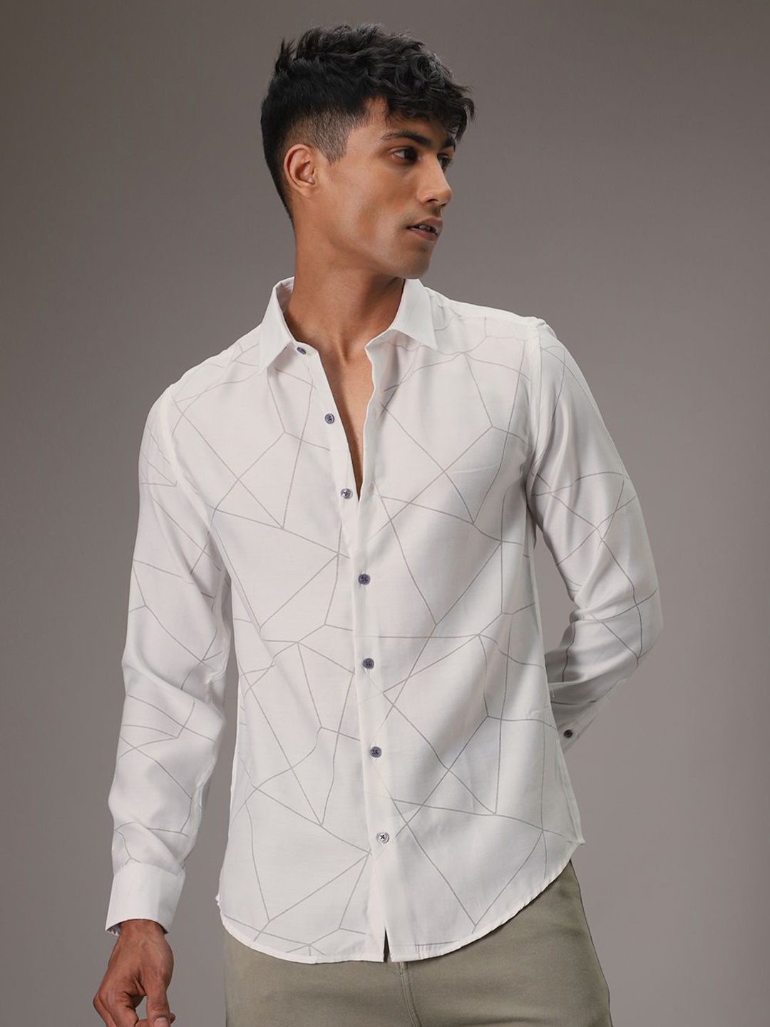 

Banana Club Men Classic Slim Fit Windowpane Checks Opaque Checked Casual Shirt, White