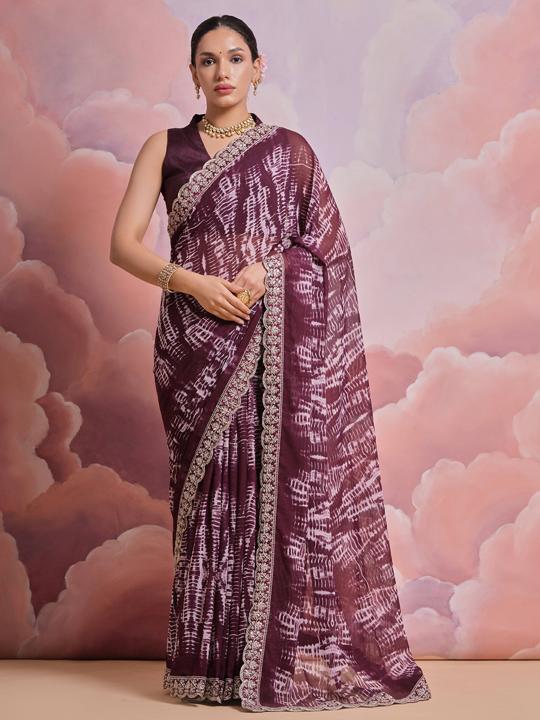 

Krimmple Sequinned Pure Georgette Saree, Purple
