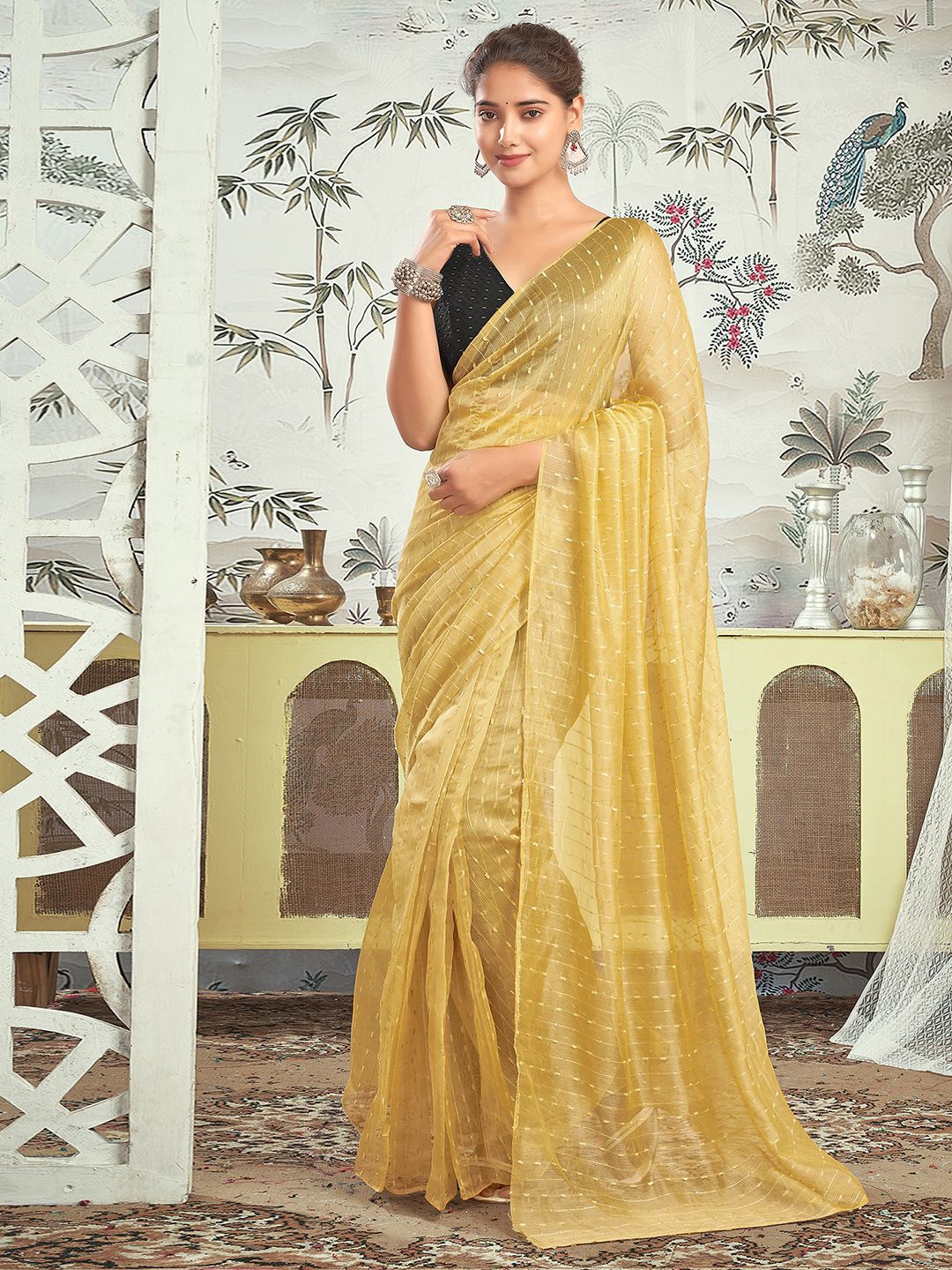 

Satrani Embellished Sequinned Ready to Wear Saree, Mustard