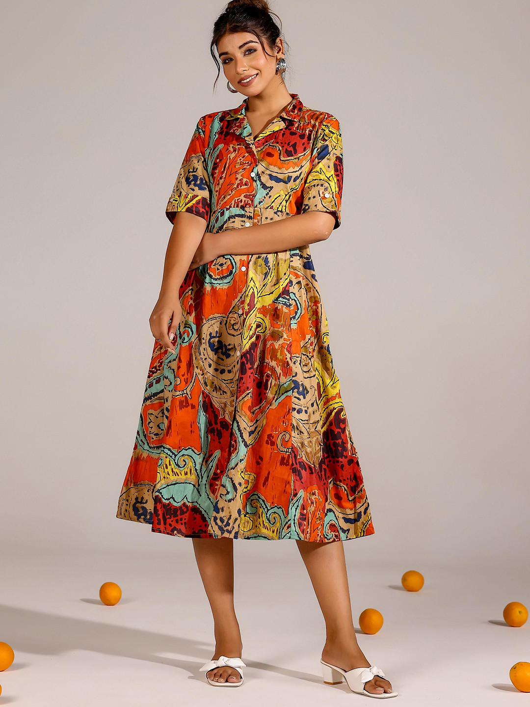 

FLAVIA CREATION Women Abstract Printed A-Line Dress, Yellow