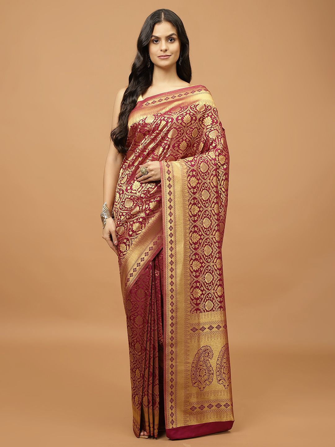 

Meena Bazaar Woven Design Zari Festive Saree, Burgundy