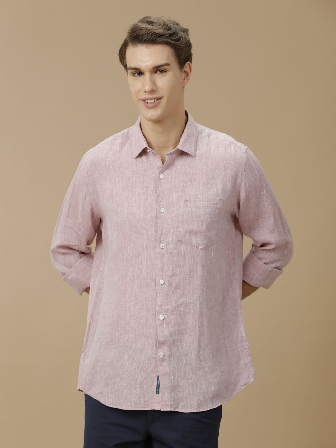 

Linen Club Men Contemporary Slim Fit Opaque Casual Cotton Shirt, Pink