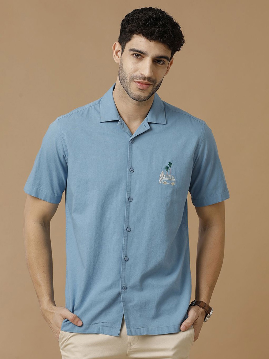 

CAVALLO by Linen Club Men Contemporary Solid Slim Fit Casual Shirt, Blue