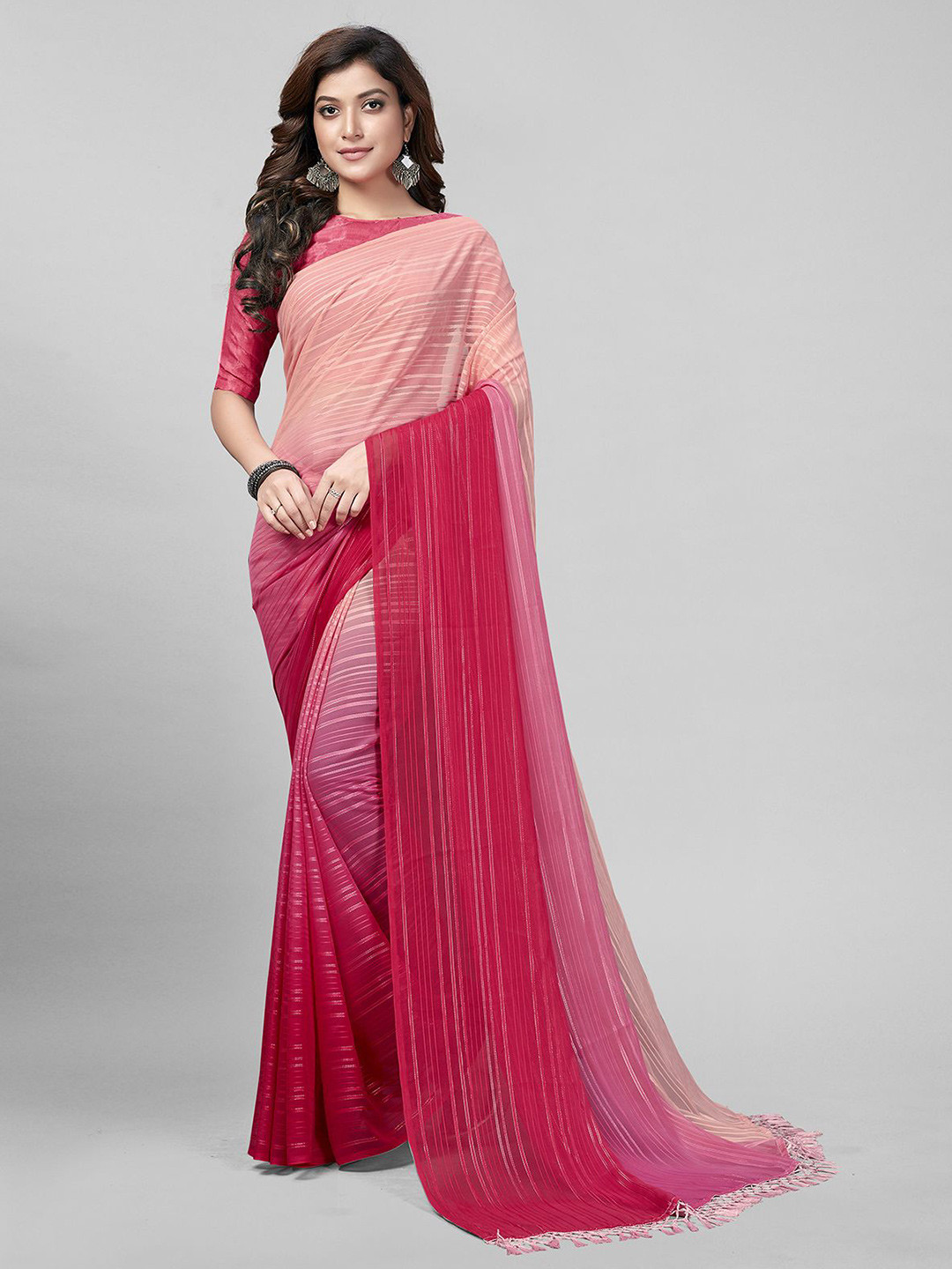 

KALINI Striped Ombre Saree, Pink