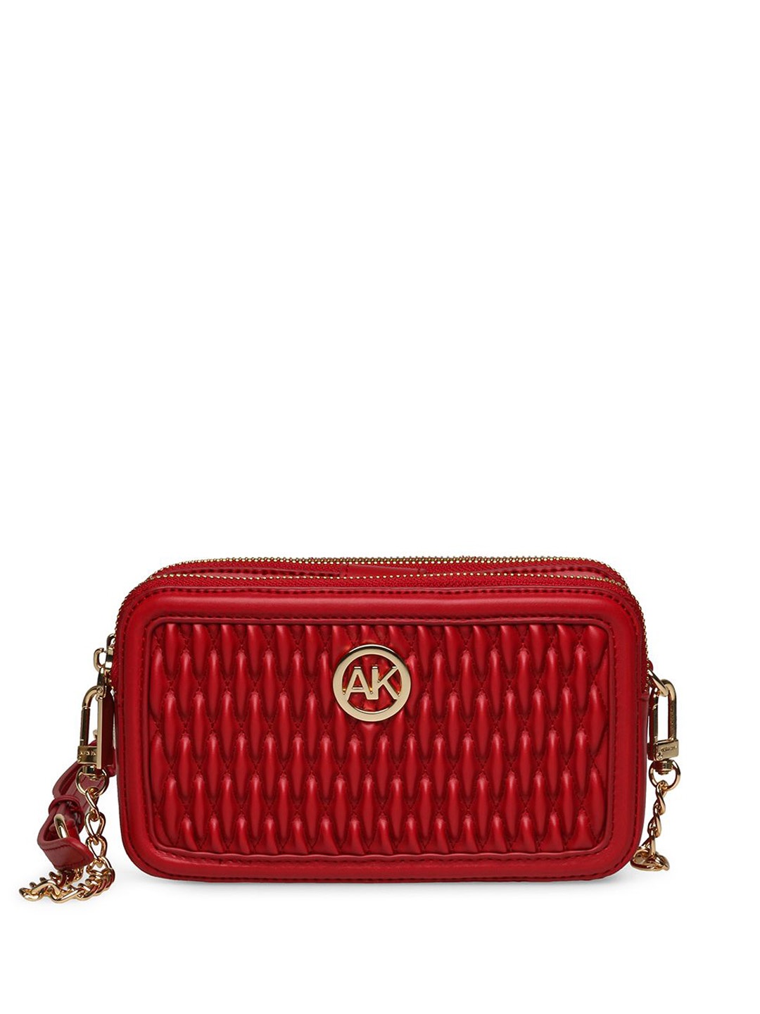 

ANNE KLEIN Women Textured Structured Sling Bag with Fringed, Red
