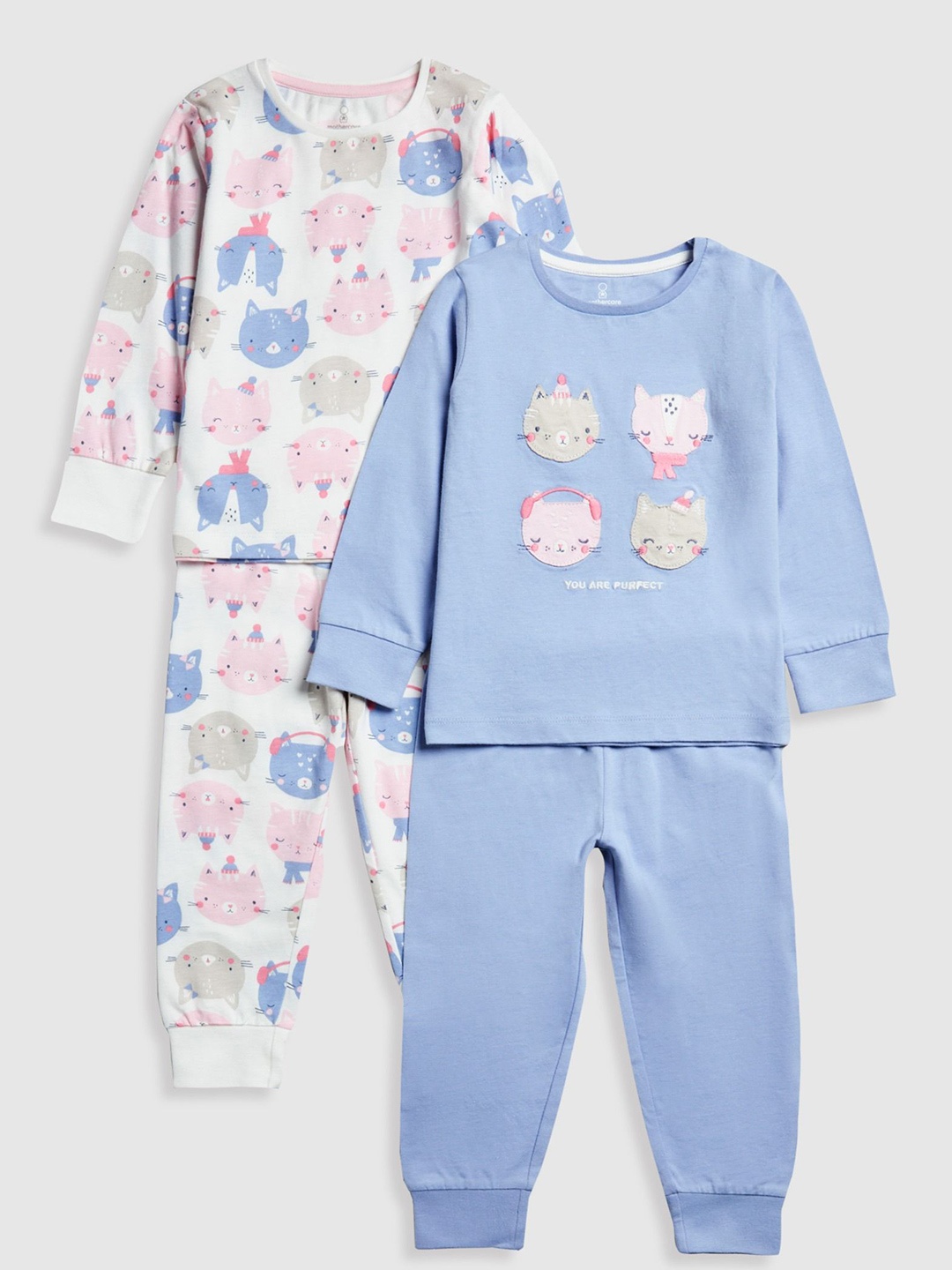 

mothercare Girls Pack Of 2 Printed Pure Cotton T-shirt with Joggers, Blue