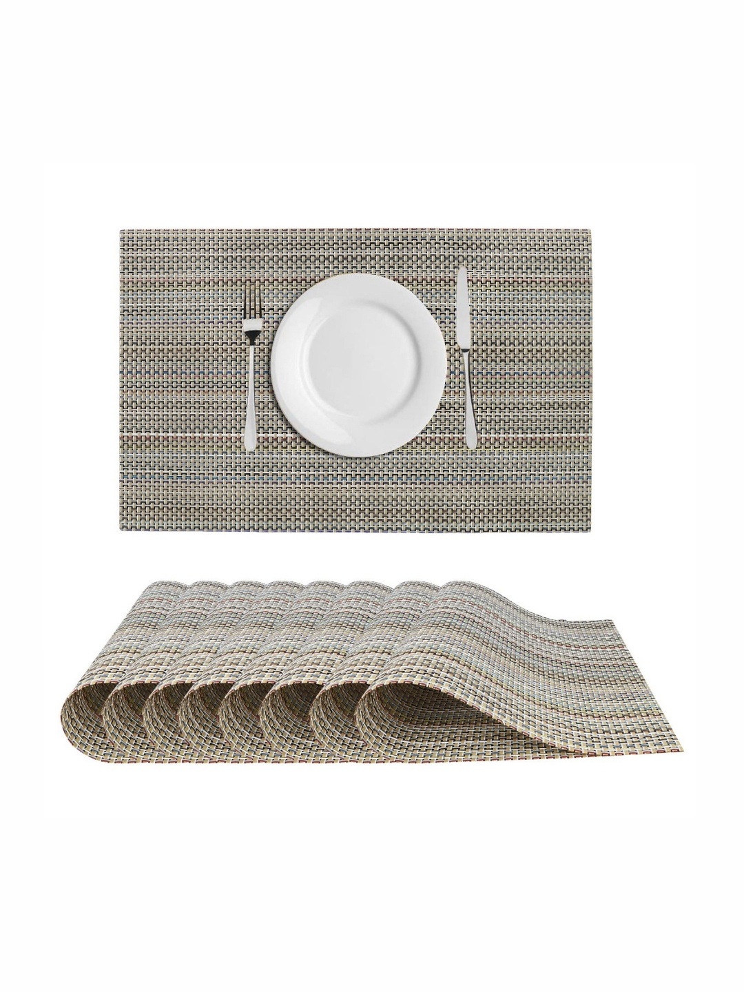 

LooMantha Gold Toned & Green 8 Pieces Striped Table Placemats